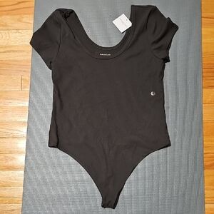 American Eagle Gray Ribbed Thong Bodysuit